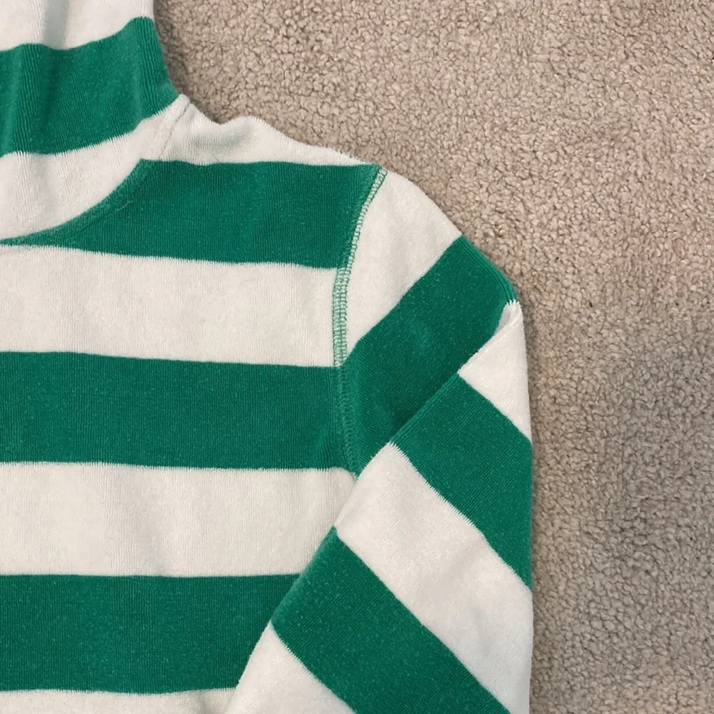 Mini Boden Green and White Striped Hooded Swim Cover-Up